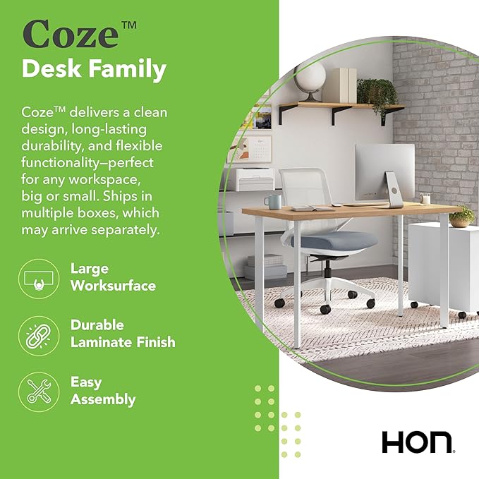 HON Coze Home Office Desks, Sturdy Table Computer Desk, Natural Recon Top - Image 3