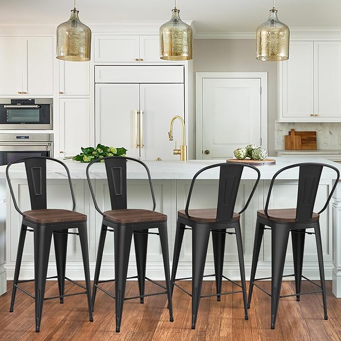 Yongqiang Black Metal Bar Stools Set of 4 Bar Height Stools Kitchen Island - Image 8