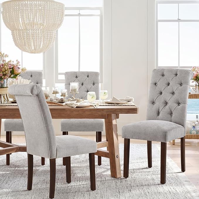 COLAMY Button Tufted Dining Chairs Set of 4, Parsons Upholstered Fabric Dining - Image 4