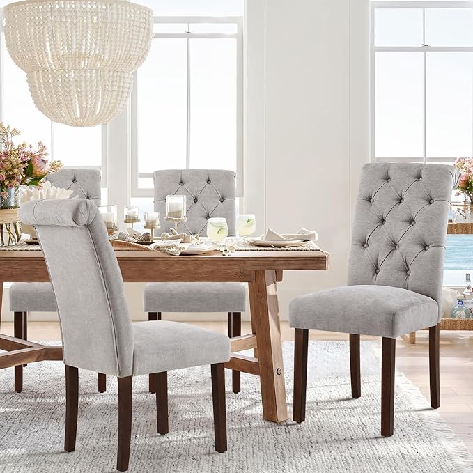 COLAMY Button Tufted Dining Chairs Set of 2, Parsons Upholstered Fabric Dining - Image 4