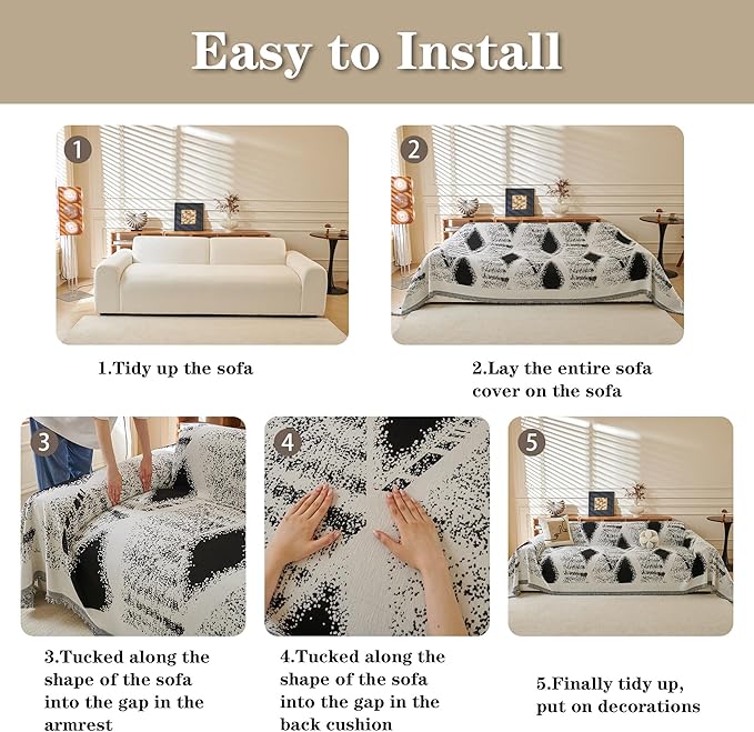 MYSKY HOME Couch Cover for Sectional Sofa Set Boho Geometric Furniture Sofa - Image 6