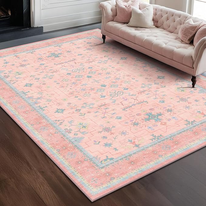 Pink Rugs for Bedroom Girls, 5x7 Washable Area Rug for Living Room Nursery Kids - Image 3