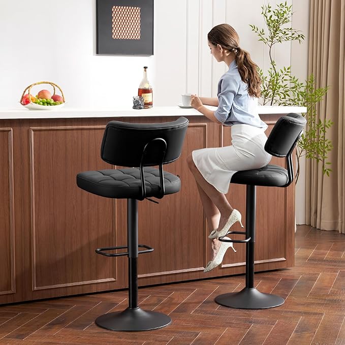 Furniliving Modern Bar Stools Set of 2 Faux Leather, Upholstered Swivel - Image 6