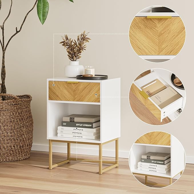 Masupu Nightstand, Modern Night Stand Boho Farmhouse Wood Bedside Table - Image 4