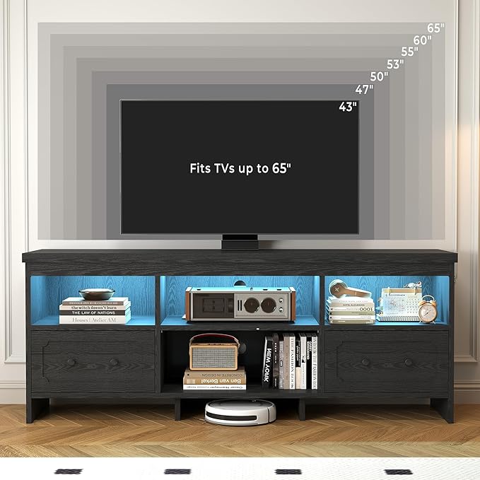 IRONCK TV Stand for 65 Inch TV, Power Outlets and Open Shelf, Media Console TV - Image 2