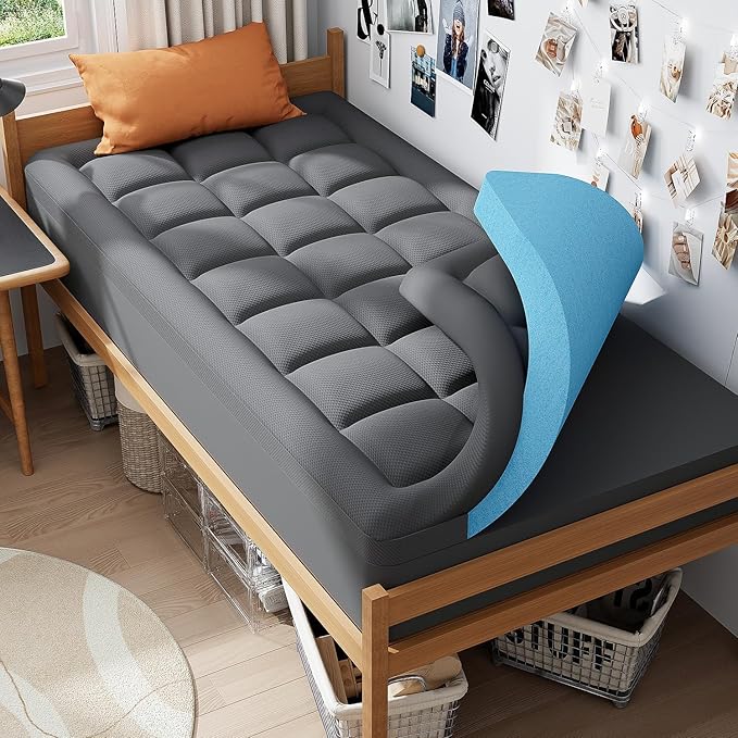 ELEMUSE Dual Layer 3 Inch Memory Foam Mattress Topper Twin, 2 Inch Cooling Gel by Elemuse