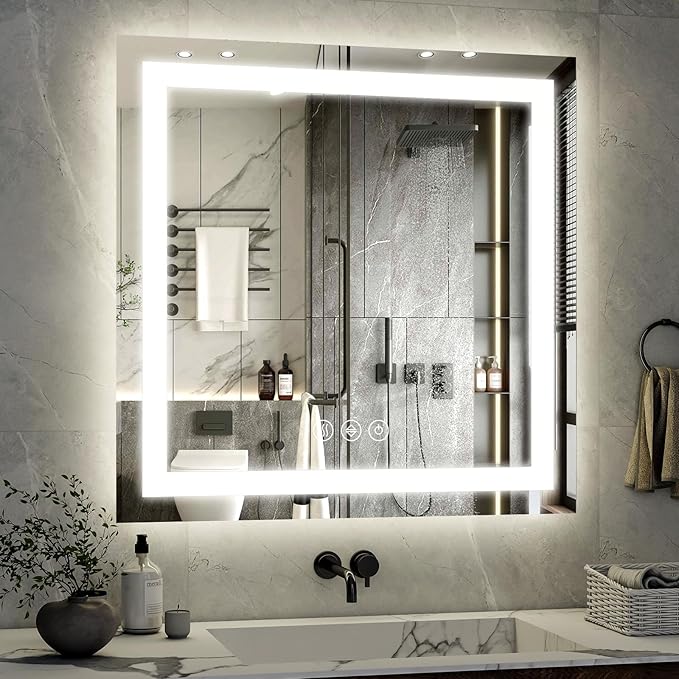 36x36 LED Bathroom Mirror, Backlit + Front Lit, LED Bathroom Mirror by XRAMFY