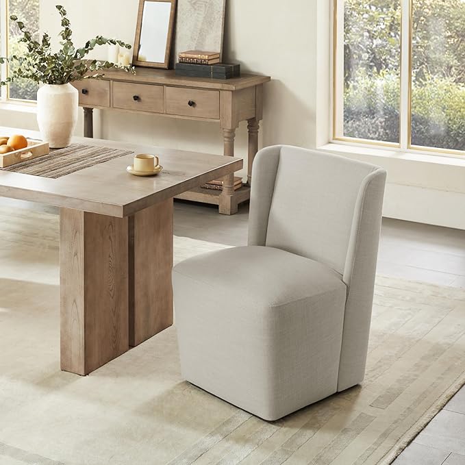 Dining Chairs with Casters No Assembly Upholstered Wingback Single Sofa Armless - Image 2