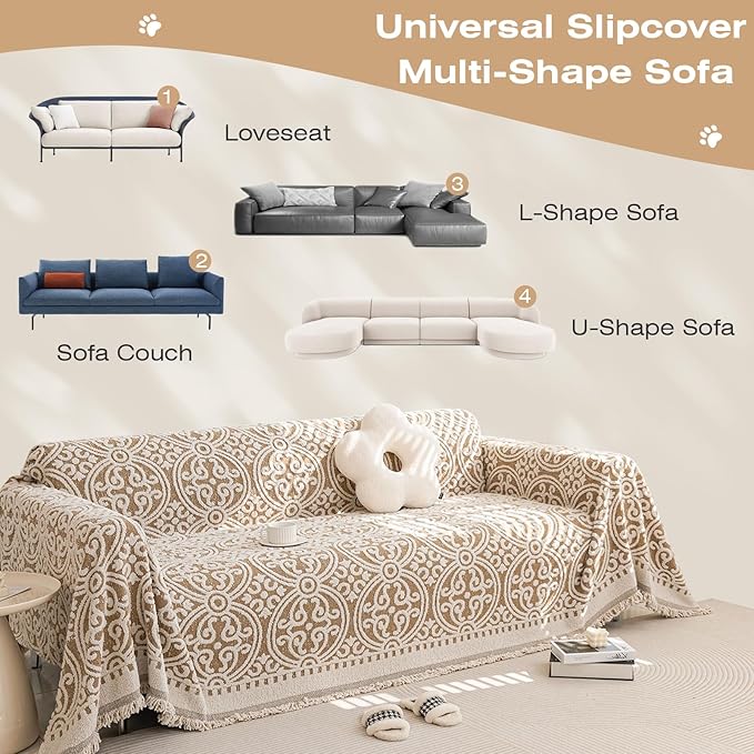 STACYPIK Khaki French Jacquard Couch Covers Thickened Boho L Shape Sofa Covers - Image 9