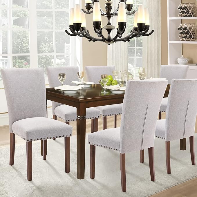 Parsons Dining Chairs Set of 2, Upholstered Nailhead Dining Room Kitchen Side - Image 2