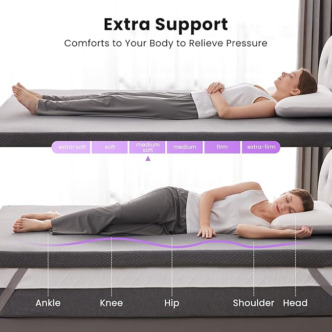 SINWEEK 3 Inch Gel Memory Foam Mattress Topper Full Size, Pad - Image 2
