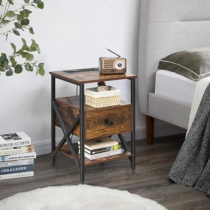 Nightstand Set of 2 with Wireless Charging and USB Ports, End Table Set 2 with - Image 7