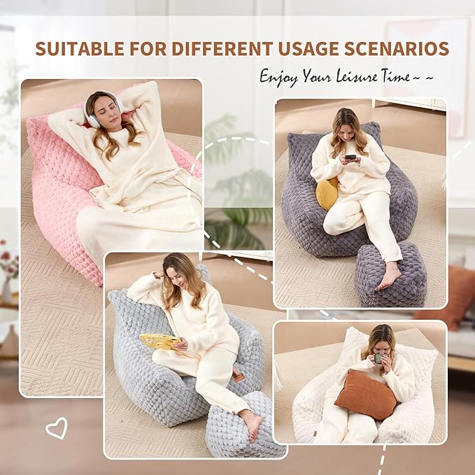 Bean Bag Chair with Ottoman, Modern Giant Bean Bag Couch Sofa with Footstool - Image 5