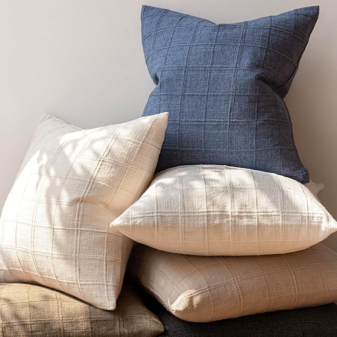Foindtower Set of 2 Decorative Linen Check Throw Pillow Covers Neutral - Image 6
