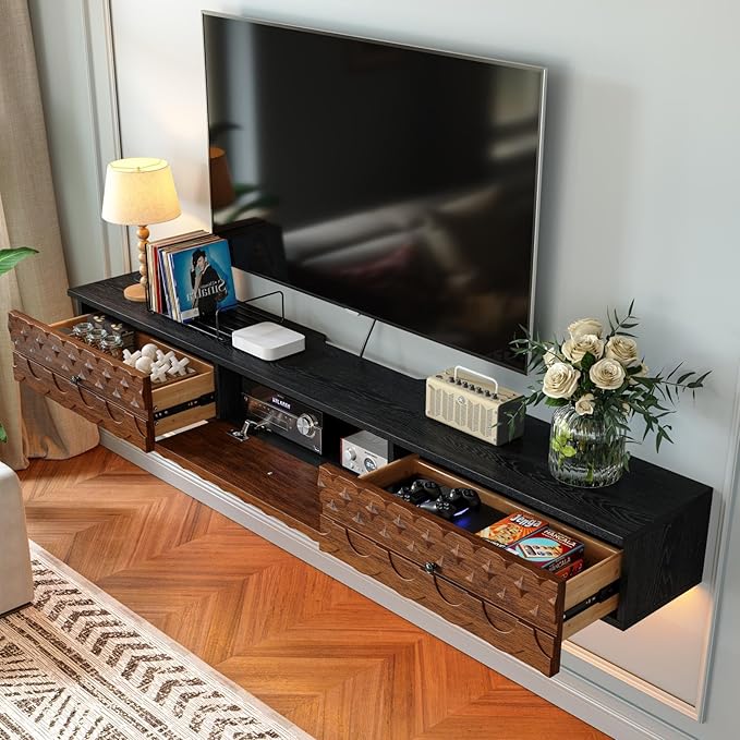Fully-Assembled Floating TV Stand, Vintage Carved Floating Entertainment Center - Image 4