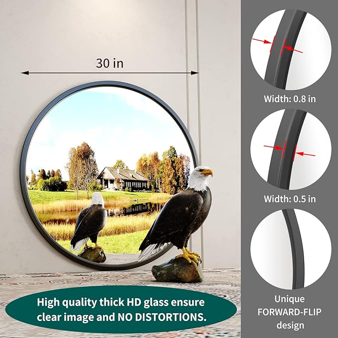 Growsun 30'' Black Round Mirror, Circle Wall Mirror - Image 5