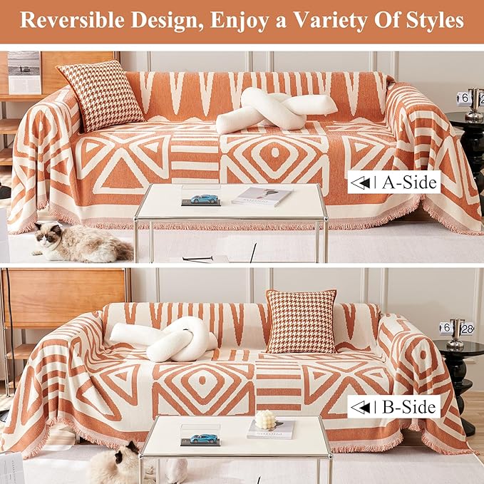 STACYPIK Thick Warm Orange Sofa Cover Armchair Slipcover Boho Geometric Couch - Image 4
