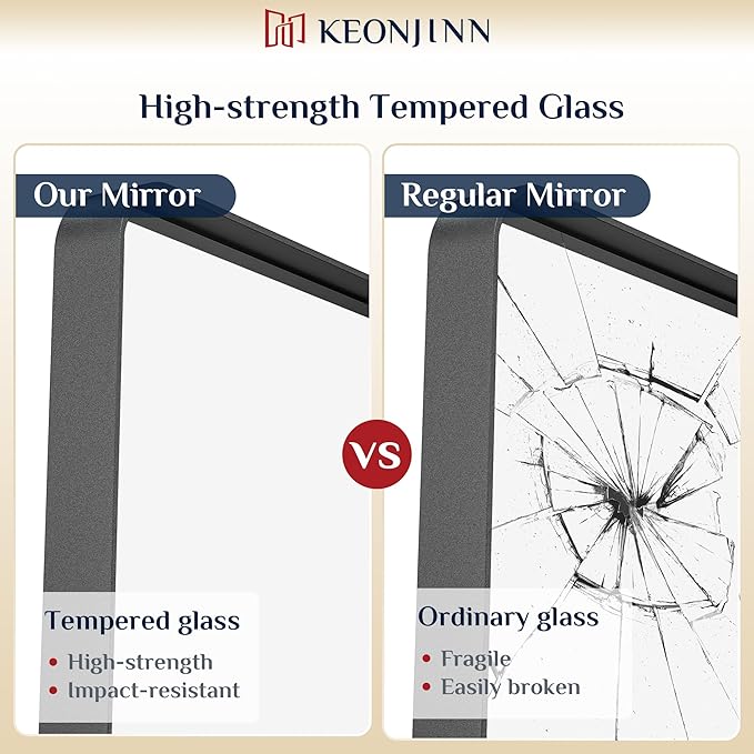 Keonjinn Black Bathroom Mirror for Over Sink, 16 x 20 Inch Rounded Rectangle - Image 4