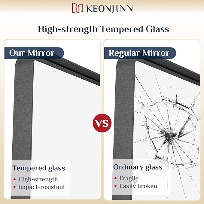 Keonjinn Black Bathroom Mirror for Vanity 24 x 36 Inch Metal Framed Wall Mirror - Image 4