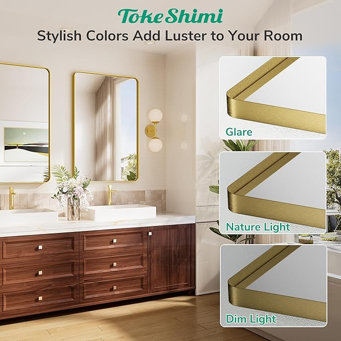 TokeShimi Gold Bathroom Mirror 22x30, HD Tempered Glass, Brushed Gold Bathroom - Image 6
