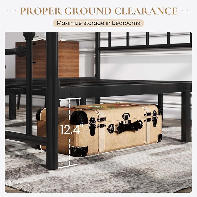SHA CERLIN 14'' Queen Size Metal Platform Bed Frame/Victorian Headboard and - Image 5