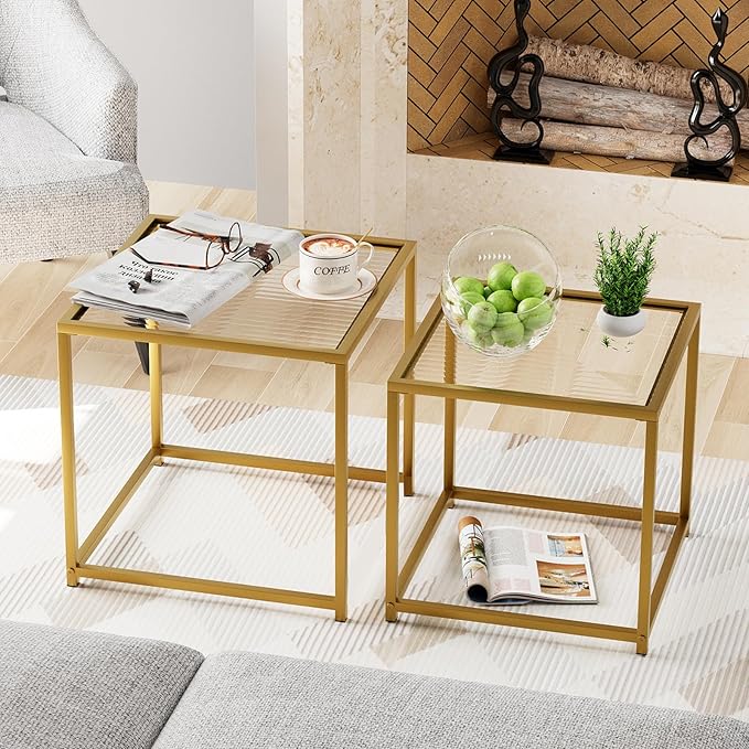 Garden 4 you Coffee Table Set of 2, Modern Patterned Glass Nesting Table - Image 4