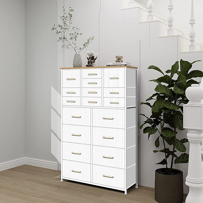 Modern Chest of Drawers for Bedroom，Tall White Fabric Dresser - Image 2