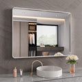 Brushed Nickel Bathroom Mirror 40x30 Inch, Brushed Silver Metal Frame Mirror by JISOSO