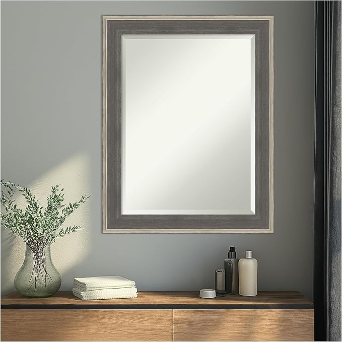 Amanti Art Grey Wall Mirror 29x23 Cottage Grey Silver Rectangle Bathroom Mirror - Image 5