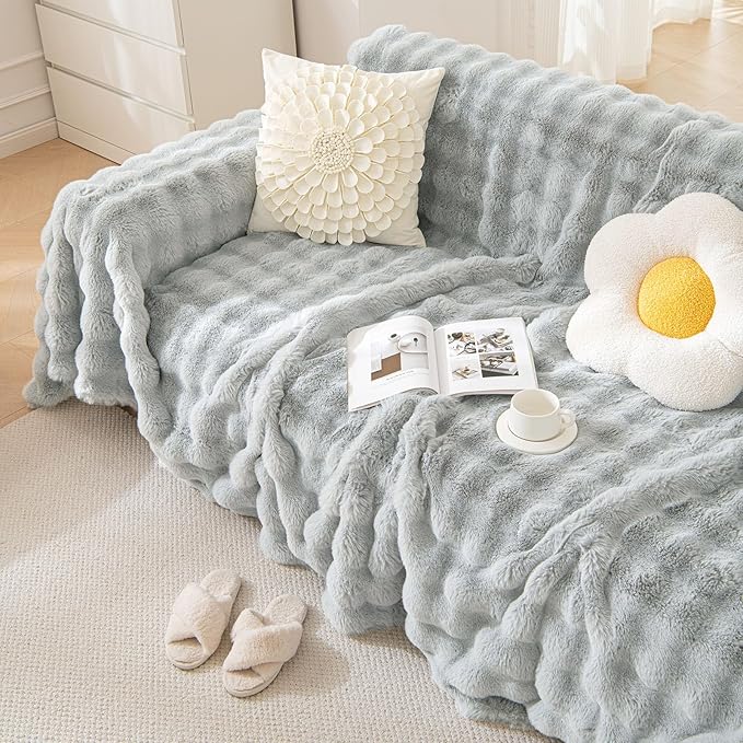 VM VOUGEMARKET Soft Warm Faux Fur Sofa Cover Thick Shaggy Fuzzy Sectional Couch - Image 2