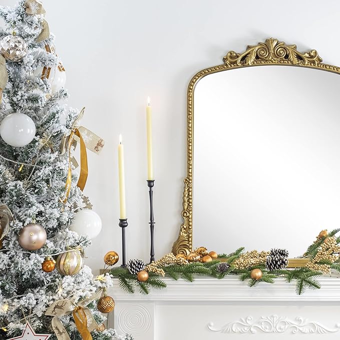Antique Gold Ornate Mirror Arched Mantel Mirror Baroque Inspired Ornate Dresser - Image 4