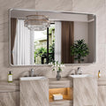 Brushed Nickel Bathroom Mirror 60x30 Inch, Brushed Silver Metal Frame Mirror by JISOSO