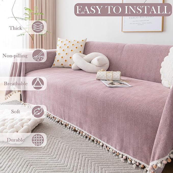 HANDONTIME Soild Couch Covers for Dogs Pink-Purple Sofa Covers Boho Cover for - Image 3