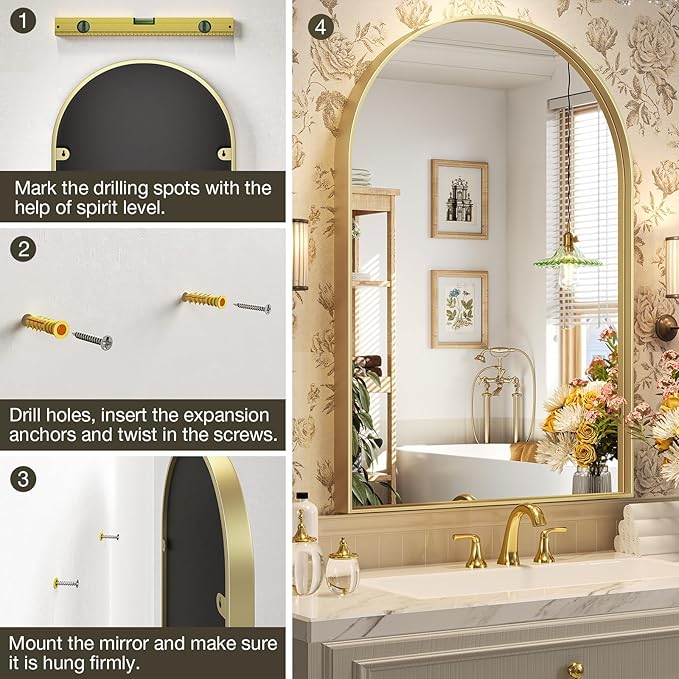 Brightify Arched Wall Mirror, 26 x 38 Inch, HD Silver, Living Room, Wall Mount - Image 6