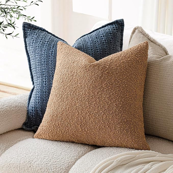 Foindtower Pack of 2 Textured Boucle Throw Pillow Covers Accent Solid Pillow - Image 5
