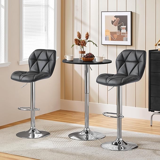 Yaheetech Gray Barstools Set of 2, PU Leather Bar Chairs - Image 3