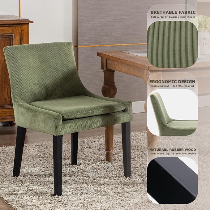 COLAMY Modern Dining Chairs Set of 2, Upholstered Corduroy Accent Side Chairs - Image 6