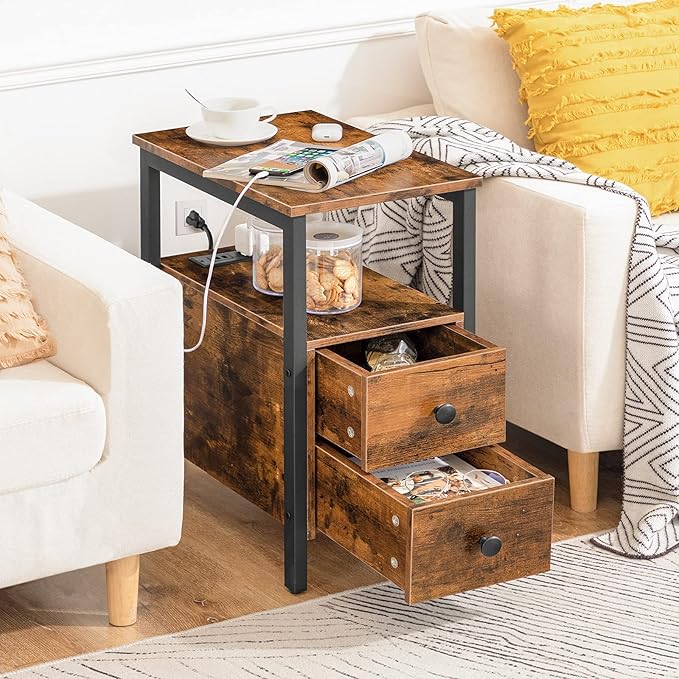 HOOBRO End Table with Charging Station, Narrow Side Table with 2 Drawer & Power - Image 5