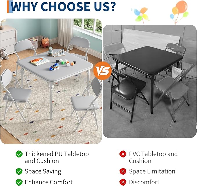 IDEALHOUSE 5 Piece Folding Kids Table and Chairs Set, Children Activity Table - Image 6