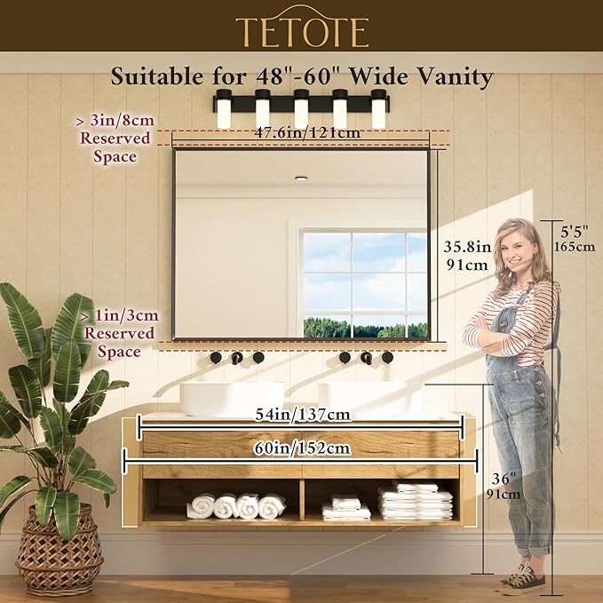 TETOTE Brushed Nickel Bathroom Vanity Mirror 48" x 36" Beveled Framed Bathroom - Image 5