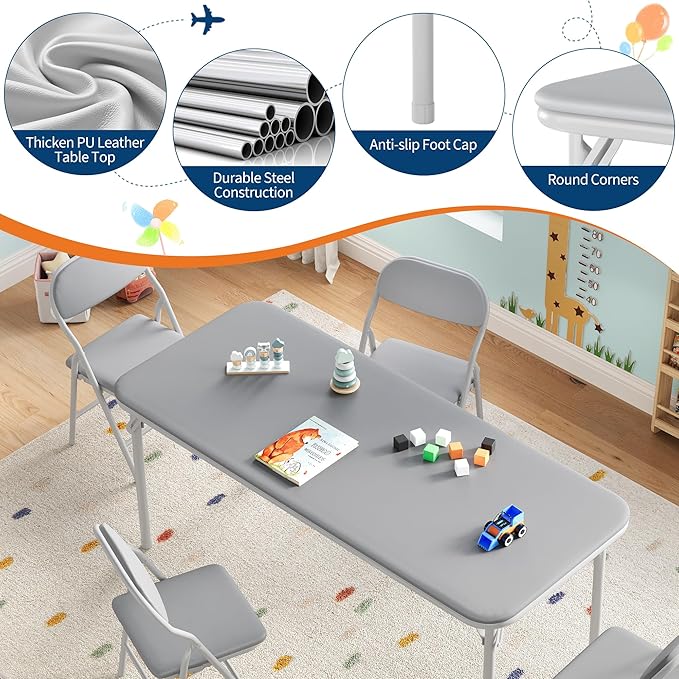 IDEALHOUSE 5 Piece Folding Kids Table and Chairs Set, Children's Activity Table - Image 4