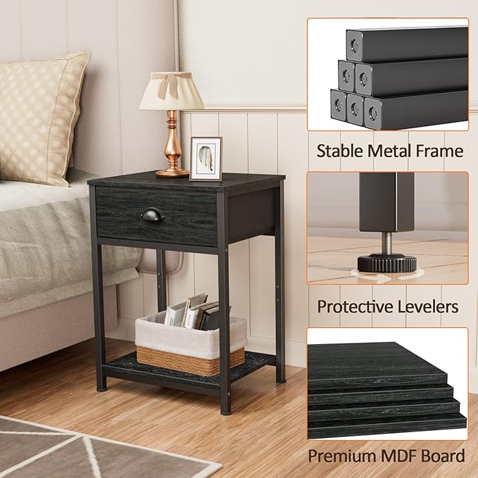 Nightstands Set of 2, Industrial End Table - Image 4