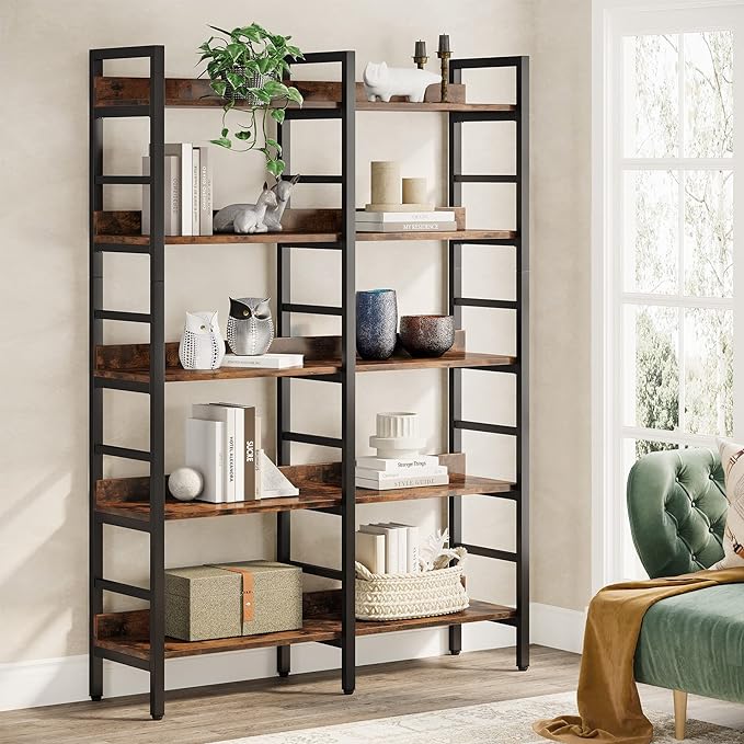 Tribesigns 5-Tier Industrial Bookshelf, 71”H x 47”W Etagere Bookcase, - Image 3