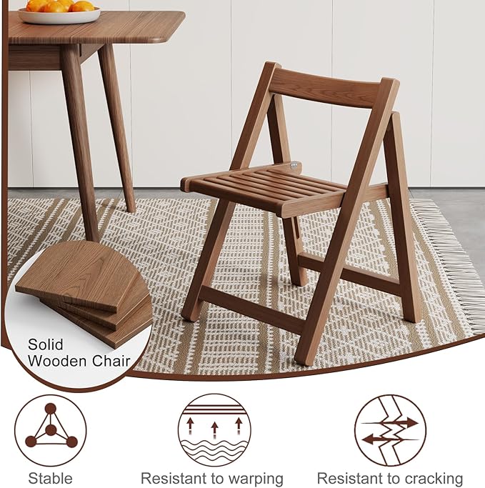 Soild Wood Folding Chairs Set of 2, Indoor or Outdoor Wooden Foldable Dining - Image 7