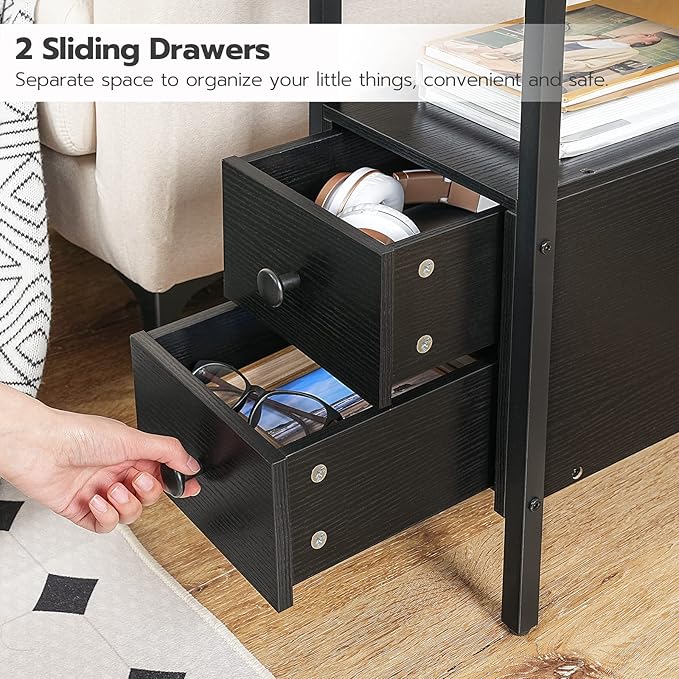 HOOBRO End Table with Charging Station, Narrow Side Table with 2 Drawer & USB - Image 6