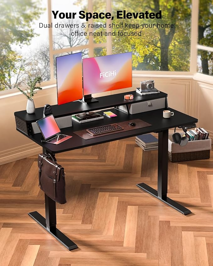48x24 Inch Standing Desk with Double Drawers, C-Clamp Mount Compatible - Image 2