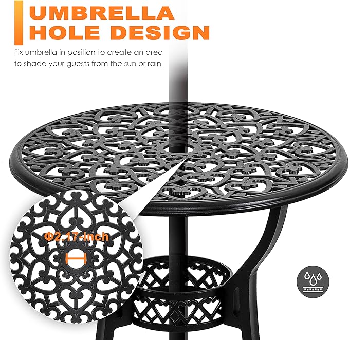 NUU GARDEN 3 Piece Outdoor Bistro Set Cast Aluminum Patio Set Bistro Table Set - Image 6
