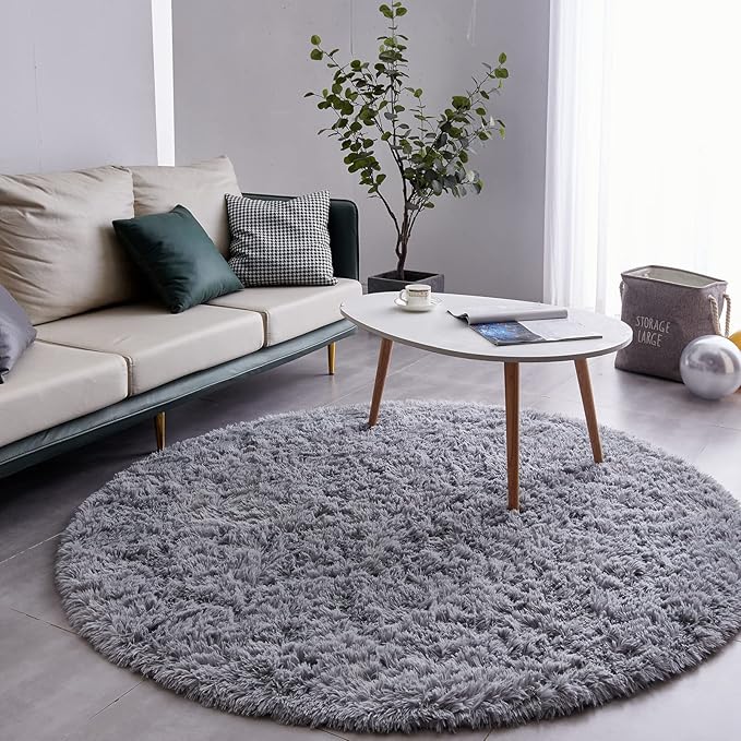 FJZFING Grey Round Rug Ultra-Soft Plush Modern 5x5 Circle Area Rug - Image 2