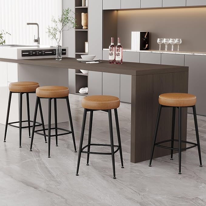 Counter Height Bar Stools, Upholstered Faux Leather Kitchen Counter Stools - Image 8