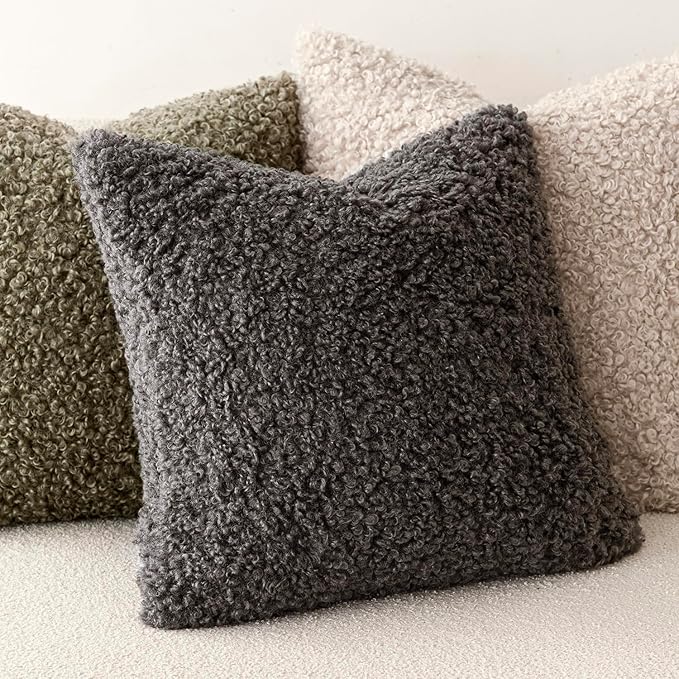 Foindtower 2 Pieces 18x18 Inch Dark Gray, Faux Fur Throw Pillow Cover Accent - Image 4